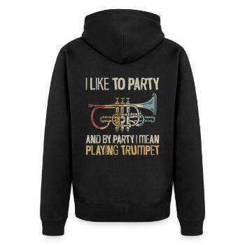Trumpet Player Vintage Retro I - Unisex Premium Bio Zip Hoodie - Schwarz - Hinten - Nico (187cm)