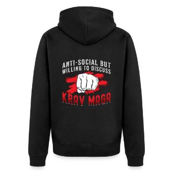 Krav Maga Anti-Social But Martial Arts MMA Fighter - Unisex Premium Organic Zip Hoodie - black - Back - Nico (187cm)