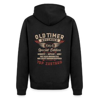 Oldtimer November 1964 Jahrgang Geburtstag - Unisex Premium Bio Zip Hoodie - Schwarz - Hinten - Nico (187cm)