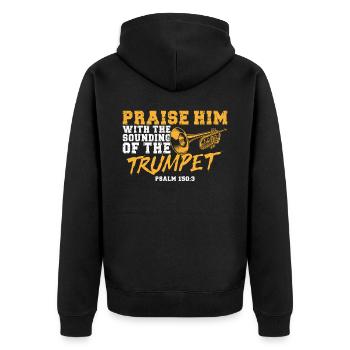 Trumpet Player Vintage Praise Him - Unisex Premium Organic Zip Hoodie - black - Back - Nico (187cm)