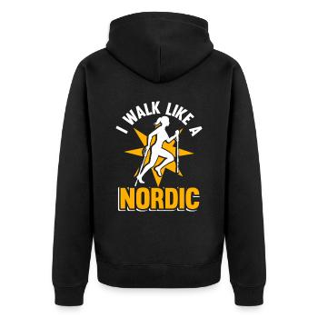 Gehen Laufen Ich gehe wie ein Nordic Walker - Unisex Premium Bio Zip Hoodie - Schwarz - Hinten - Nico (187cm)