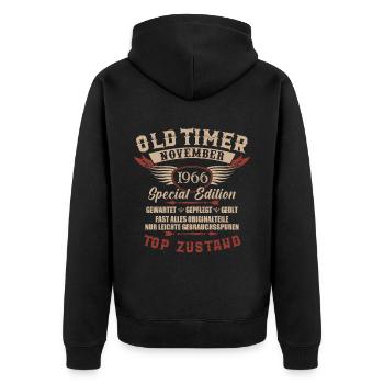 Oldtimer November 1966 Jahrgang Geburtstag - Unisex Premium Bio Zip Hoodie - Schwarz - Hinten - Nico (187cm)