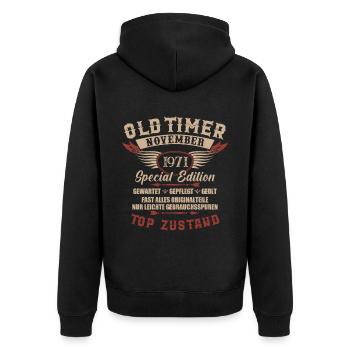 Oldtimer November 1971 Jahrgang Geburtstag - Unisex Premium Bio Zip Hoodie - Schwarz - Hinten - Nico (187cm)