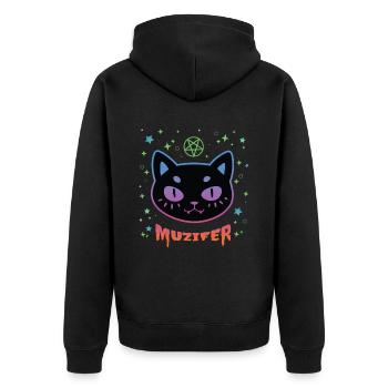 Muzifer Cat Kitten Devil Lucifer - Unisex Premium Organic Zip Hoodie - black - Back - Nico (187cm)