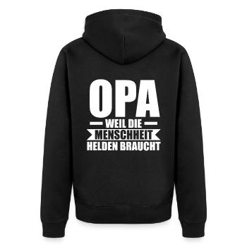 Großvater Großpapa Opi Opa - Unisex Premium Bio Zip Hoodie - Schwarz - Hinten - Nico (187cm)