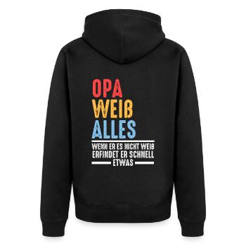 Großvater Großpapa Opi Opa - Unisex Premium Bio Zip Hoodie - Schwarz - Hinten - Nico (187cm)