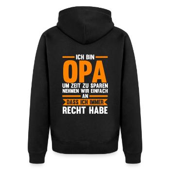 Großvater Großpapa Opi Opa - Unisex Premium Bio Zip Hoodie - Schwarz - Hinten - Nico (187cm)