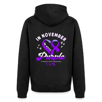 Premature Birth Conscious Purple Bow - Unisex Premium Organic Zip Hoodie - black - Back - Nico (187cm)