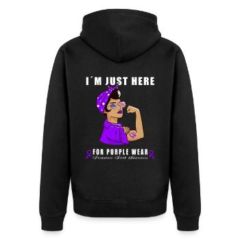 Frühgeburtsbewusstes Lila Schleife - Unisex Premium Bio Zip Hoodie - Schwarz - Hinten - Nico (187cm)