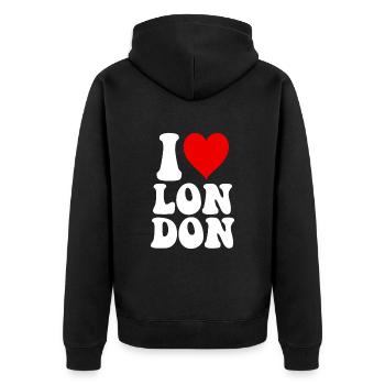 I love London - Unisex Premium Bio Zip Hoodie - Schwarz - Hinten - Nico (187cm)