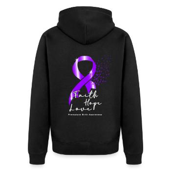 Premature Birth Conscious Purple Bow - Unisex Premium Organic Zip Hoodie - black - Back - Nico (187cm)
