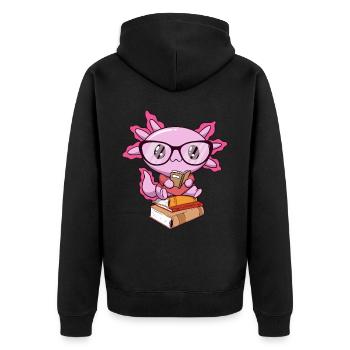 Downtown Girl Aesthetic Kawaii Axolotl Bookworm - Veste à capuche bio Premium Unisexe - noir - Dos - Nico (187cm)