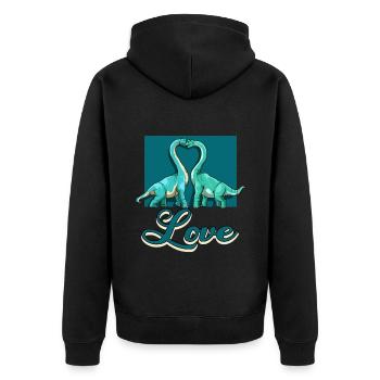 Love Brachiosaurus Dinosaurier Herz Paar Liebe - Unisex Premium Bio Zip Hoodie - Schwarz - Hinten - Nico (187cm)