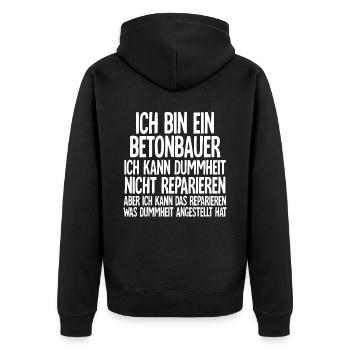 Betonbauer - Unisex Premium Bio Zip Hoodie - Schwarz - Hinten - Nico (187cm)