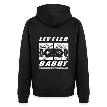 Leveled Up To Daddy Im going to Be A Dad Gift Idea - Unisex Premium Organic Zip Hoodie - black - Back - Nico (187cm)