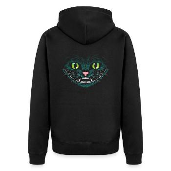 Grinse Katze - Unisex Premium Bio Zip Hoodie - Schwarz - Hinten - Nico (187cm)