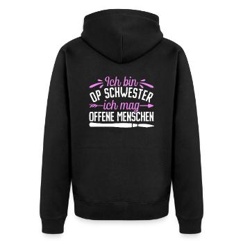 Bin OP Schwester ich mag offene Menschen - Unisex Premium Bio Zip Hoodie - Schwarz - Hinten - Nico (187cm)