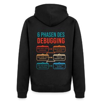 6 Stages of Debugging for Programmers - Unisex Premium Organic Zip Hoodie - black - Back - Nico (187cm)
