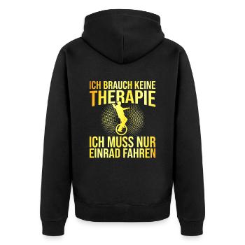 Einrad Therapie Spruch - Unisex Premium Bio Zip Hoodie - Schwarz - Hinten - Nico (187cm)