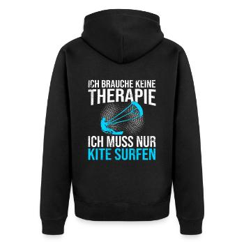 Kite surfen Therapie Spruch - Unisex Premium Bio Zip Hoodie - Schwarz - Hinten - Nico (187cm)