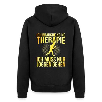Joggen Therapie Spruch - Unisex Premium Bio Zip Hoodie - Schwarz - Hinten - Nico (187cm)