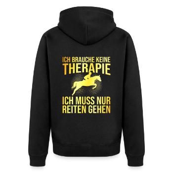 Pferde Therapie Spruch - Unisex Premium Bio Zip Hoodie - Schwarz - Hinten - Nico (187cm)