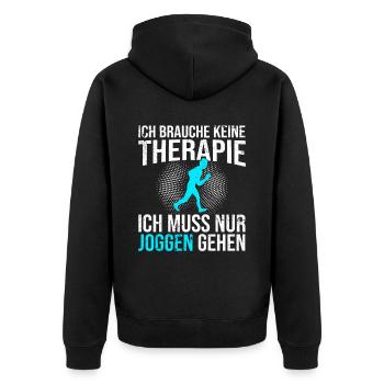 Joggen Therapie Spruch - Unisex Premium Bio Zip Hoodie - Schwarz - Hinten - Nico (187cm)