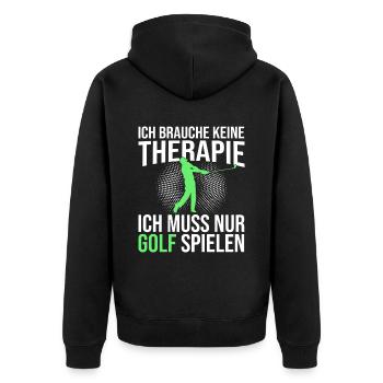 Golf Therapie Spruch - Unisex Premium Bio Zip Hoodie - Schwarz - Hinten - Nico (187cm)