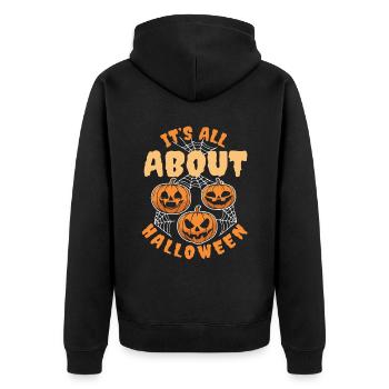 Its all about Halloween Kürbis - Unisex Premium Bio Zip Hoodie - Schwarz - Hinten - Nico (187cm)