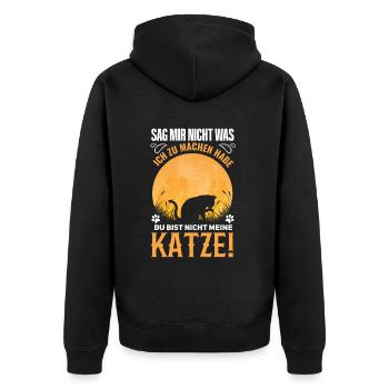 Witziges Katzen Spruch Design - Unisex Premium Bio Zip Hoodie - Schwarz - Hinten - Nico (187cm)