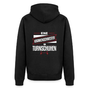 Eine Krankenschwester in Turnschuhen - Unisex Premium Bio Zip Hoodie - Schwarz - Hinten - Nico (187cm)