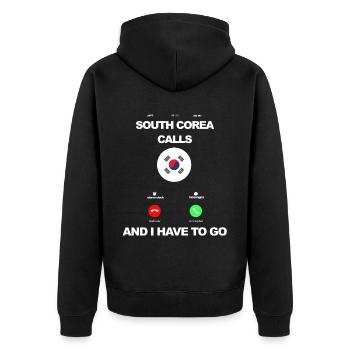 South Corea calls and i have to go - Unisex Premium Bio Zip Hoodie - Schwarz - Hinten - Nico (187cm)