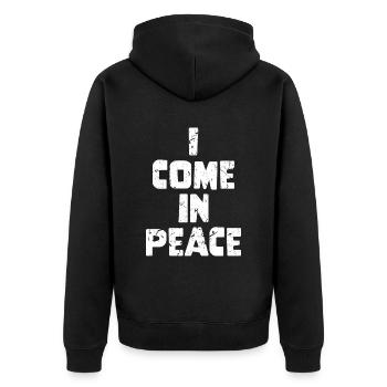 Galaxy Science Space Lover I Come In Peace - Unisex Premium Bio Zip Hoodie - Schwarz - Hinten - Nico (187cm)