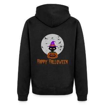 Happy Halloween Katze Kürbis Hexenhut - Unisex Premium Bio Zip Hoodie - Schwarz - Hinten - Nico (187cm)