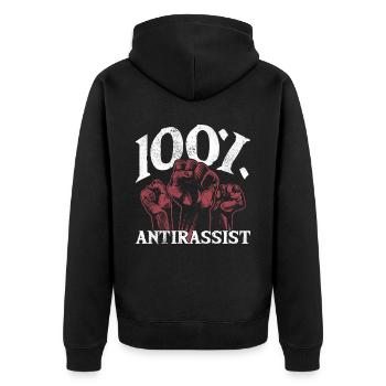 Punk Rock Antirassismus, gegen Rassismus - Unisex Premium Bio Zip Hoodie - Schwarz - Hinten - Nico (187cm)