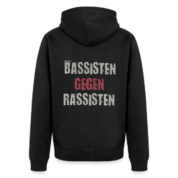 Bassisten gegen Rassisten Bassspieler gegen Rechts - Unisex Premium Bio Zip Hoodie - Schwarz - Hinten - Nico (187cm)