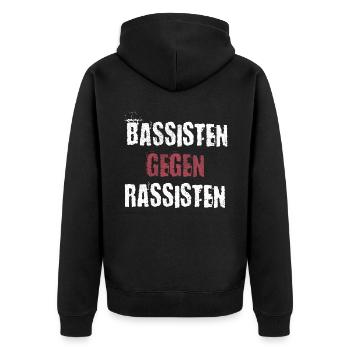 Bassisten gegen Rassisten Bassspieler gegen Rechts - Unisex Premium Bio Zip Hoodie - Schwarz - Hinten - Nico (187cm)