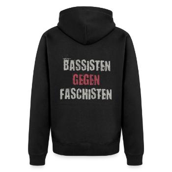 Bassisten gegen Rassisten Bassspieler gegen Rechts - Unisex Premium Bio Zip Hoodie - Schwarz - Hinten - Nico (187cm)