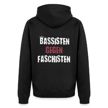 Bassisten gegen Rassisten Bassspieler gegen Rechts - Unisex Premium Bio Zip Hoodie - Schwarz - Hinten - Nico (187cm)