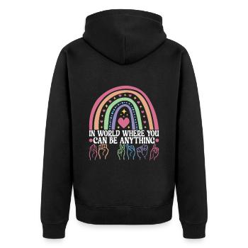 Deaf Deaf Mute Deaf - Unisex Premium Organic Zip Hoodie - black - Back - Nico (187cm)