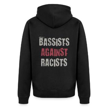 Gitarristen gegen Rassisten Punk Antirassismus - Unisex Premium Bio Zip Hoodie - Schwarz - Hinten - Nico (187cm)
