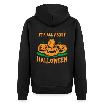 Its all about halloween kürbis - Unisex Premium Bio Zip Hoodie - Schwarz - Hinten - Nico (187cm)