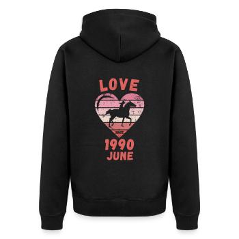 Love Pferde Reiten Geburtstag Juni 1990 - Unisex Premium Bio Zip Hoodie - Schwarz - Hinten - Nico (187cm)