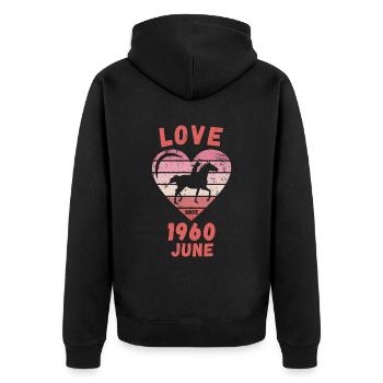 Love Pferde Reiten Geburtstag Juni 1960 - Unisex Premium Bio Zip Hoodie - Schwarz - Hinten - Nico (187cm)