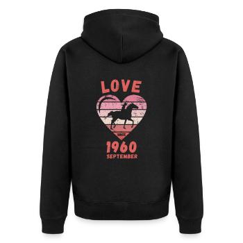 Love Pferde Reiten Geburtstag September 1960 - Unisex Premium Bio Zip Hoodie - Schwarz - Hinten - Nico (187cm)