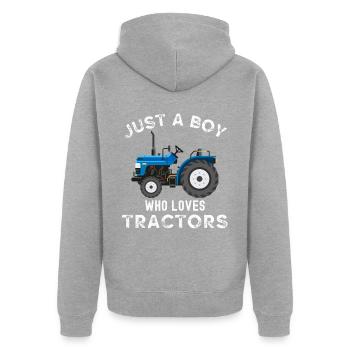 Just a boy who loves tractors - Unisex Premium Organic Zip Hoodie - heather grey - Back - Nico (187cm)