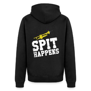 Trumpet Player Pun Vintage Spit - Unisex Premium Bio Zip Hoodie - Schwarz - Hinten - Nico (187cm)