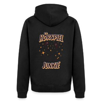 Hörspiele Junkie Hörbuch Liebhaber Geschenkidee - Unisex Premium Bio Zip Hoodie - Schwarz - Hinten - Nico (187cm)