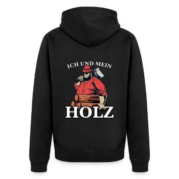 Lustiger Spruch Holz hacken für Holzfäller mit Axt - Unisex Premium Bio Zip Hoodie - Schwarz - Hinten - Nico (187cm)