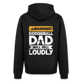 WARNUNG YELL - VADBALLBADE - Unisex Premium Bio Zip Hoodie - Schwarz - Hinten - Nico (187cm)